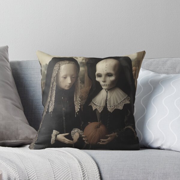 Item preview, Victorian Mourning Figures with Skeleton Holding a Pumpkin designed and sold by landletsy.