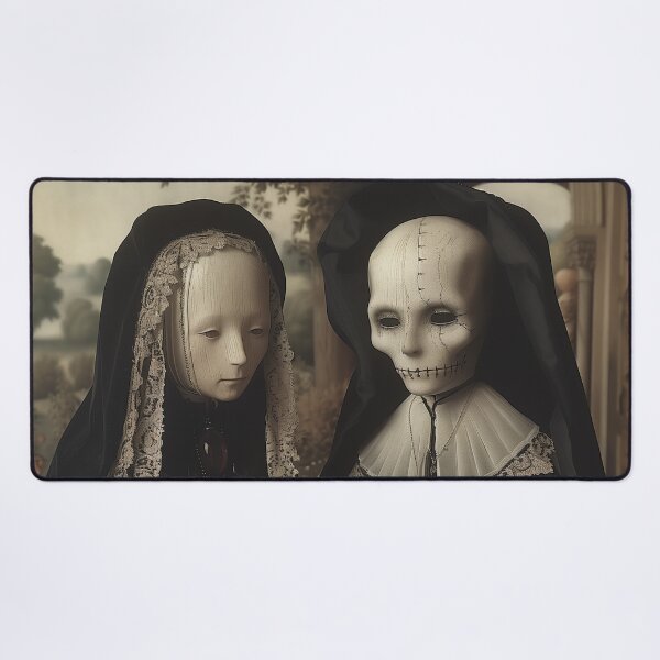 Item preview, Victorian Mourning Figures with Skeleton Holding a Pumpkin designed and sold by landletsy.