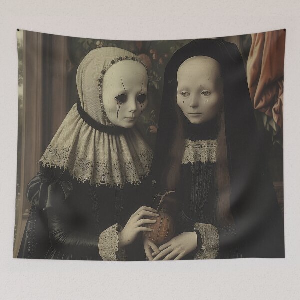 Item preview, Victorian Figures Holding a Pumpkin in a Haunted Portrait designed and sold by landletsy.