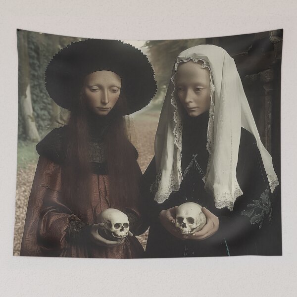 Item preview, Victorian Women Holding Skulls in a Gothic Scene designed and sold by landletsy.