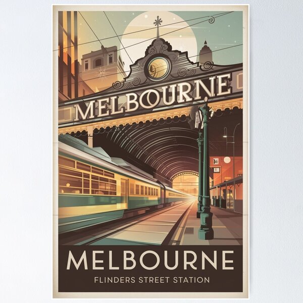 Aperçu de l'œuvre Affiche de voyage vintage de Melbourne créée et vendue par TravelerRat.