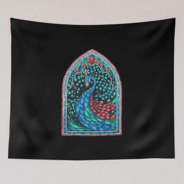 Item preview, Stainglass Peacock Retro Gothic Portal designed and sold by VitrauxNoirs.