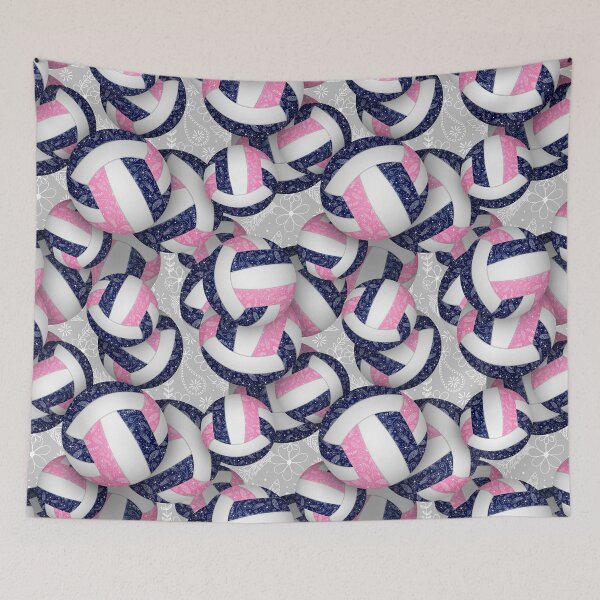 Item preview, Navy blue pink boho floral doodle volleyball designed and sold by katzdzynes.