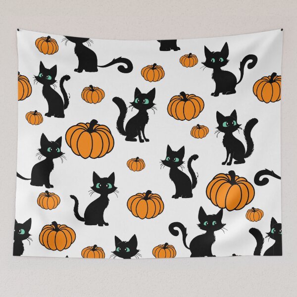 Item preview, Black silhouettes of cats and orange pumpkins.3 designed and sold by My-fake-places.