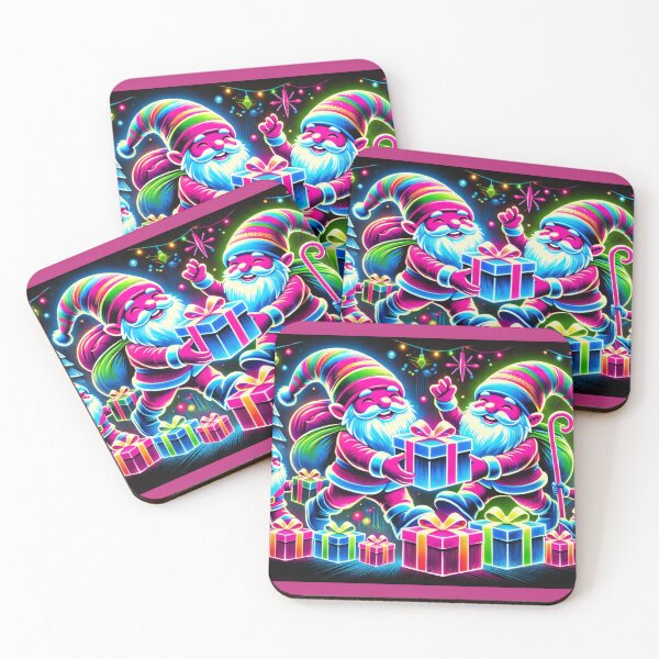 Item preview, Gnomes packing presents Neon holiday elves designed and sold by Meandmyshop.