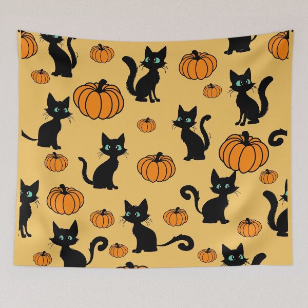 Item preview, Black silhouettes of cats and orange pumpkins.7 designed and sold by My-fake-places.