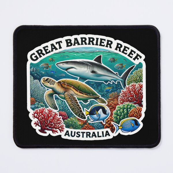 Item preview, Vintage Minimal Retro Travel Poster Great Barrier Reef Australia with Turtle, Shark and Fish designed and sold by pod24.