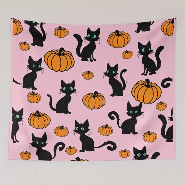 Item preview, Black silhouettes of cats and orange pumpkins.8 designed and sold by My-fake-places.