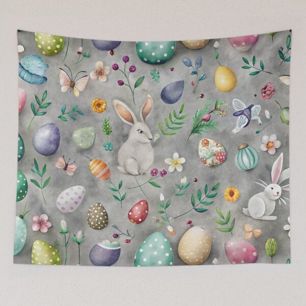 Item preview, Whimsical Easter Illustration with Rabbits and Colorful Eggs designed and sold by Rostislav Bouda.