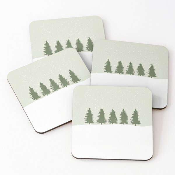 Item preview,  a wintery scene with five stylized pine trees standing in a row against a snowy background. designed and sold by HEMRO.