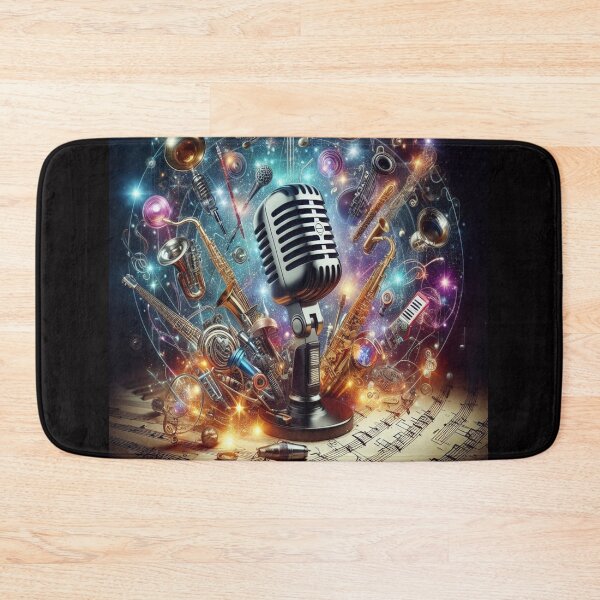 Item preview, Silver Microphone In A Sea Of Musical Symbolism AI designed and sold by BrightrDayMusicArt.