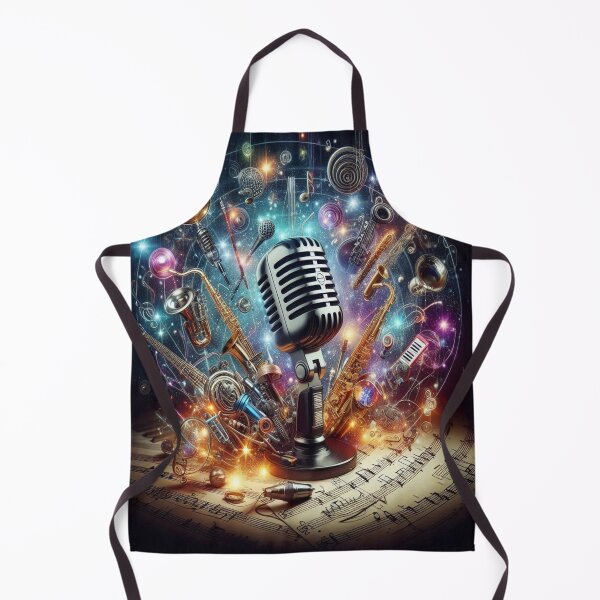 Item preview, Silver Microphone In A Sea Of Musical Symbolism AI designed and sold by BrightrDayMusicArt.