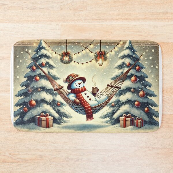 Item preview, Snowman on hammock drinking hot chocolate designed and sold by Meandmyshop.