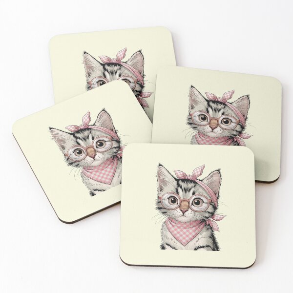 Item preview, Adorable Kitten with Glasses & Pink Bandana designed and sold by PrintableByZaah.