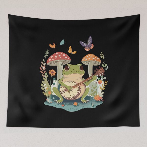 Item preview, Cute Cottagecore Aesthetic Frog Playing Banjo Mushroom Vintage Graphic designed and sold by Dapper-Art.