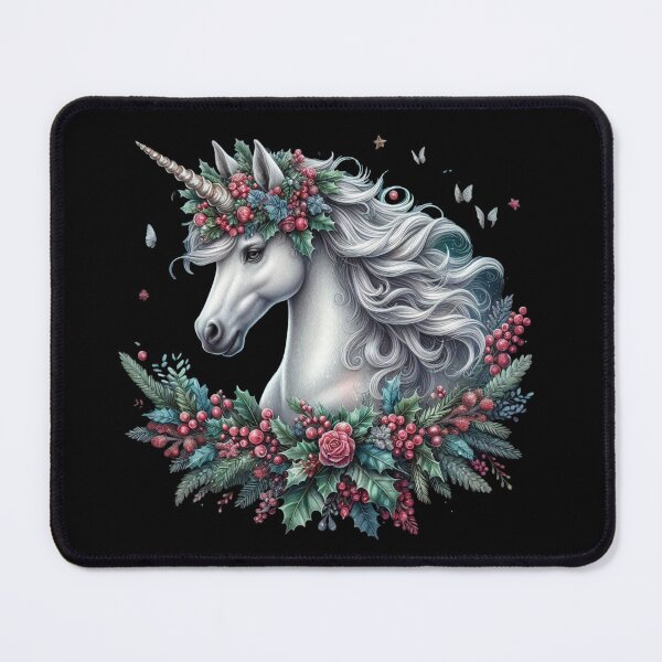 Item preview, Athena, Silver Unicorn Horse with Wreath of Roses and Holly designed and sold by bonnieleigh6902.