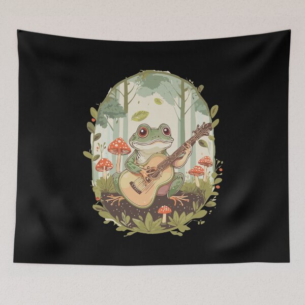 Item preview, Cute Cottagecore Aesthetic Frog Playing Guitar Mushroom Vintage Graphic designed and sold by Dapper-Art.