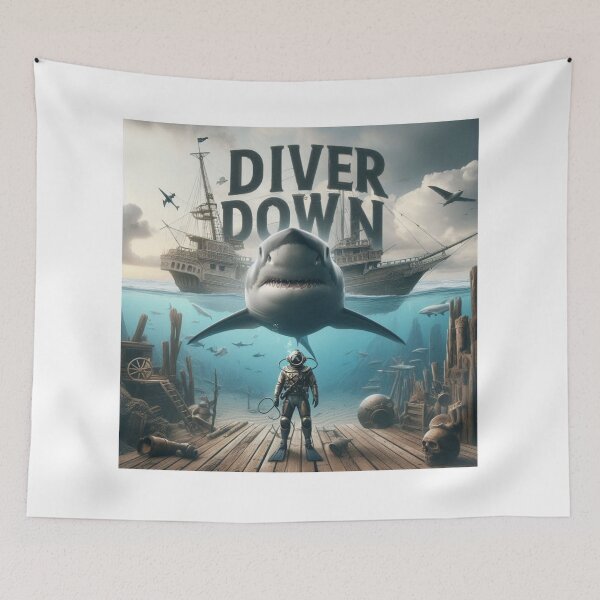 Item preview, Cool looking Diver down image with shark designed and sold by Outlandishrob.