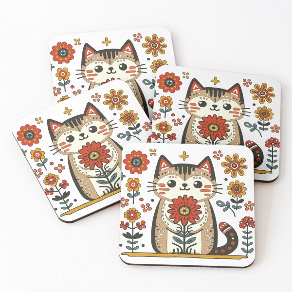 Item preview, KittyKat - Cut Smiley Cat with Flowers designed and sold by KittyKatCats.