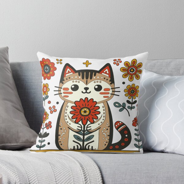 Item preview, KittyKat - Cut Smiley Cat with Flowers designed and sold by KittyKatCats.