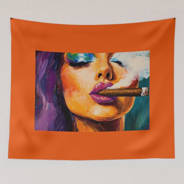 Item preview, Experience the Drama of a Woman with Bold Purple Hair and Cigar Amidst Billowing Smoke AI Generated designed and sold by OlfactoART Studio.