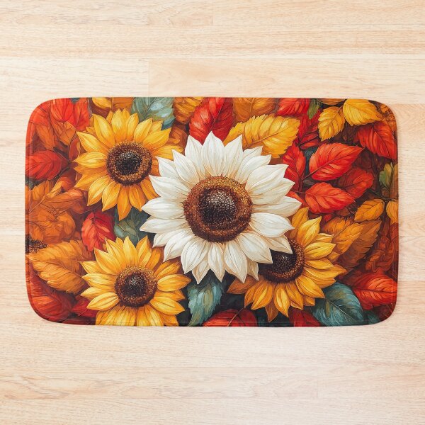 Item preview,  a cluster of sunflowers surrounded by a profusion of autumn leaves. designed and sold by HEMRO.