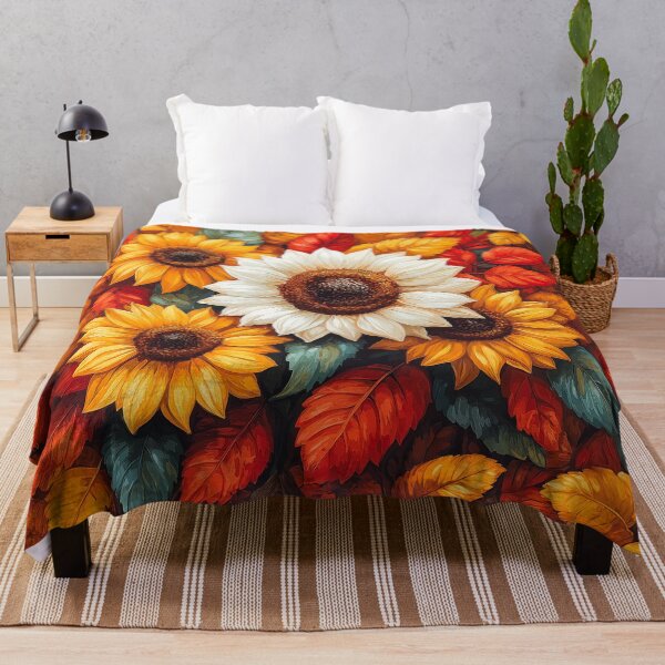 Item preview,  a cluster of sunflowers surrounded by a profusion of autumn leaves. designed and sold by HEMRO.