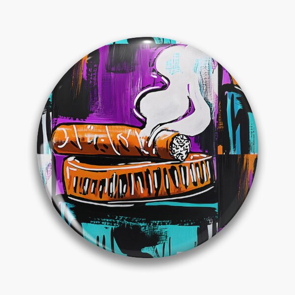 Item preview, Large Smoking Cigar on Orange Ashtray with Vibrant Purple and Teal Background in Dynamic Composition designed and sold by OlfactoART Studio.
