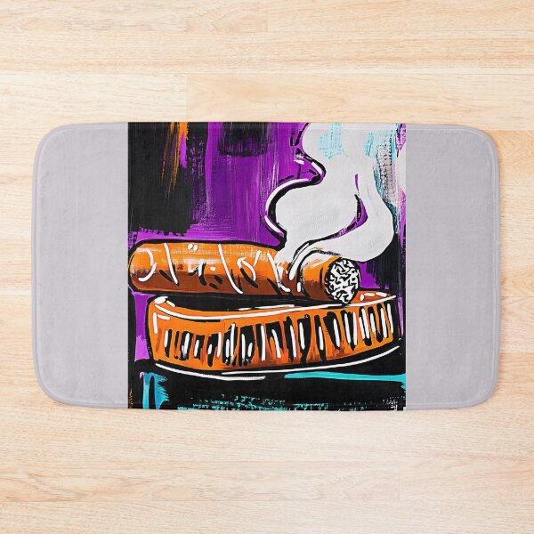 Item preview, Large Smoking Cigar on Orange Ashtray with Vibrant Purple and Teal Background in Dynamic Composition designed and sold by OlfactoART Studio.