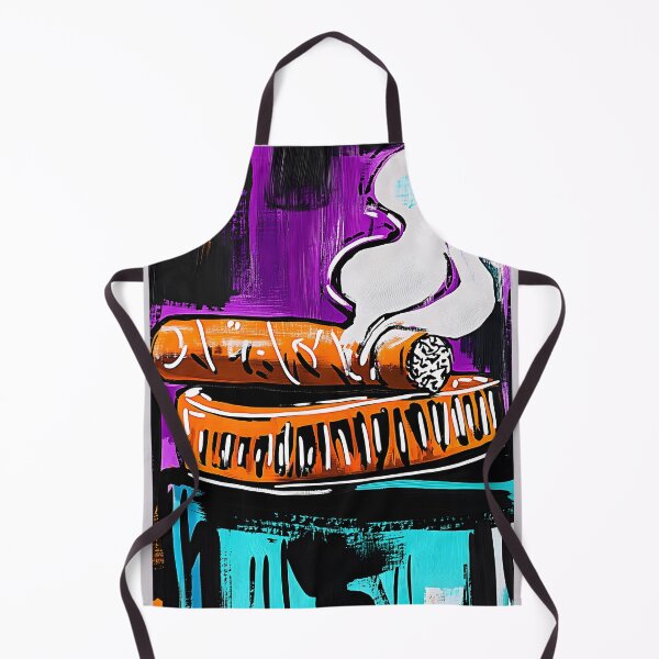 Item preview, Large Smoking Cigar on Orange Ashtray with Vibrant Purple and Teal Background in Dynamic Composition designed and sold by OlfactoART Studio.