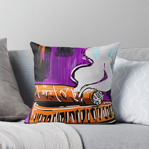 Item preview, Large Smoking Cigar on Orange Ashtray with Vibrant Purple and Teal Background in Dynamic Composition designed and sold by OlfactoART Studio.