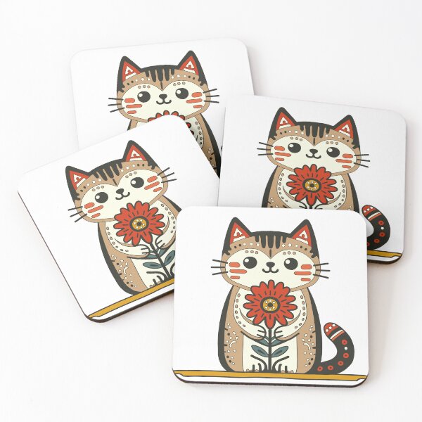 Item preview, KittyKat - Cut Smiley Cat with Flowers designed and sold by KittyKatCats.