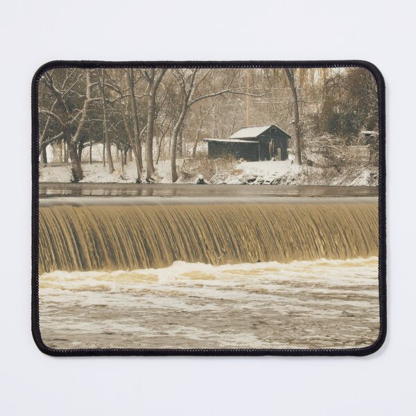 Item preview, Sepia-Toned Rustic Barn and River Dam in Winter designed and sold by CountyKent.