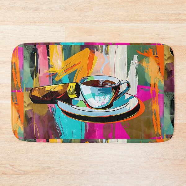 Artikelvorschau, Dampfende Tasse Kaffee auf Untertasse mit Zigarre, umgeben von lebendigen abstrakten Farben Generative AI entworfen und verkauft von OlfactoART Studio.