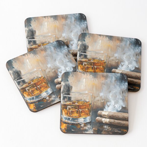 Item preview, Enjoy the Contrast of Whiskey and Cigars Against a Textured Background Generative AI designed and sold by OlfactoART Studio.