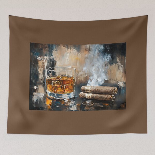 Item preview, Enjoy the Contrast of Whiskey and Cigars Against a Textured Background Generative AI designed and sold by OlfactoART Studio.