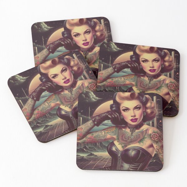 Item preview, Retrowave Tattooed Pin-up designed and sold by PulpVintage.