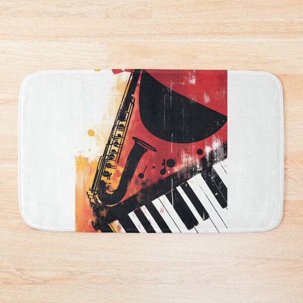 Item preview, Enjoy the Melody- Vibrant Saxophone and Piano in Dynamic Red and Yellow Background Generative AI designed and sold by OlfactoART Studio.
