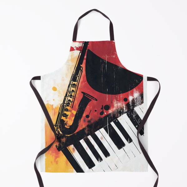Item preview, Enjoy the Melody- Vibrant Saxophone and Piano in Dynamic Red and Yellow Background Generative AI designed and sold by OlfactoART Studio.
