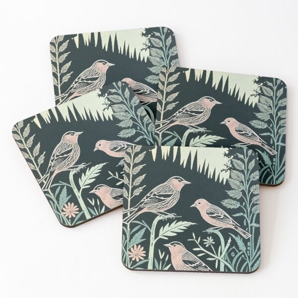 Item preview, Finches in linocut style designed and sold by DJVYEATES.