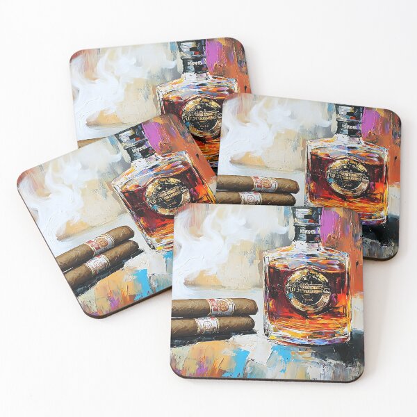 Item preview, Savor the Warmth of Whiskey and Cigars in a Vibrant Atmosphere Digital Abstract Art designed and sold by OlfactoART Studio.