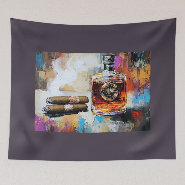 Item preview, Savor the Warmth of Whiskey and Cigars in a Vibrant Atmosphere Digital Abstract Art designed and sold by OlfactoART Studio.