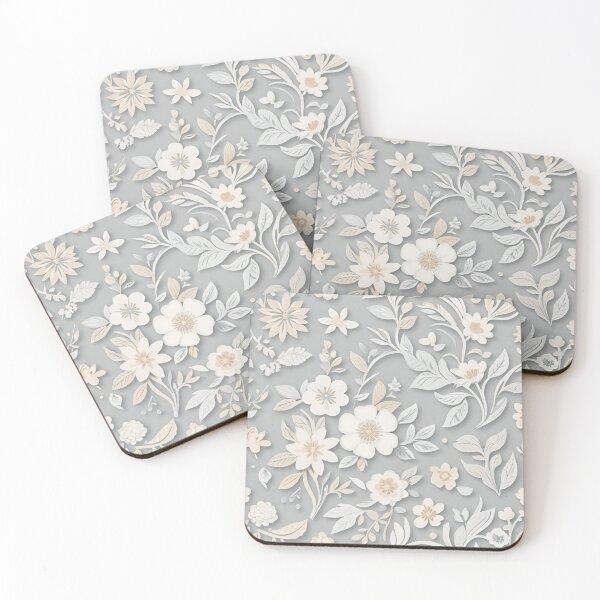 Item preview, Delicate White And Beige Floral on Grey designed and sold by BubbleGalaxy.