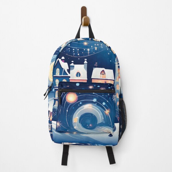 Item preview, a quaint city covered in a blanket of snow, with a vibrant night sky as its backdrop. designed and sold by HEMRO.