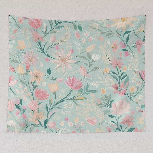 Item preview, Pastel Pink and Yellow Flowers on Green designed and sold by BubbleGalaxy.