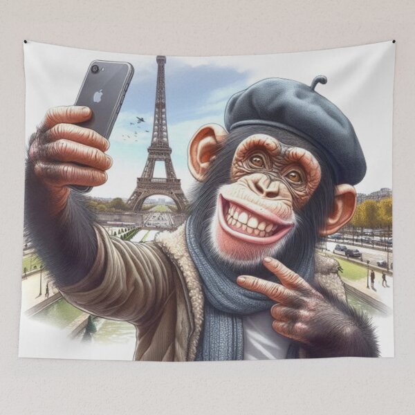 Item preview, "A Chimpanzee in Paris: Smile and Eiffel Tower" designed and sold by CHRIST5000.