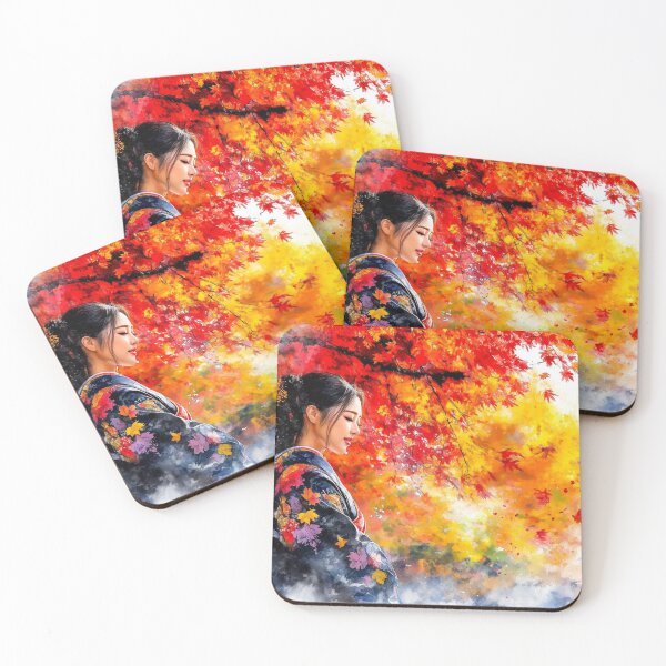 Item preview, Woman in kimono under red maple tree. designed and sold by DigiCre8.