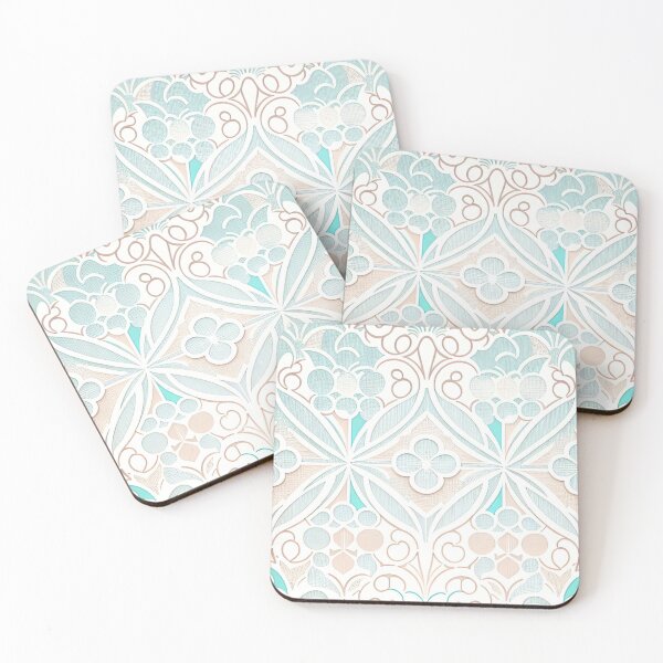 Item preview, Aqua and Beige Floral Design on White designed and sold by BubbleGalaxy.