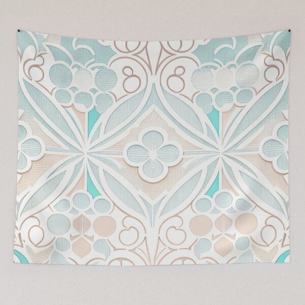 Item preview, Aqua and Beige Floral Design on White designed and sold by BubbleGalaxy.