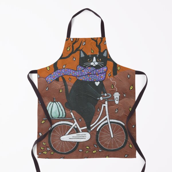 Item preview, Tuxedo Cat on a White Bike Autumn Bicycle Ride designed and sold by KilkennyCat Art.